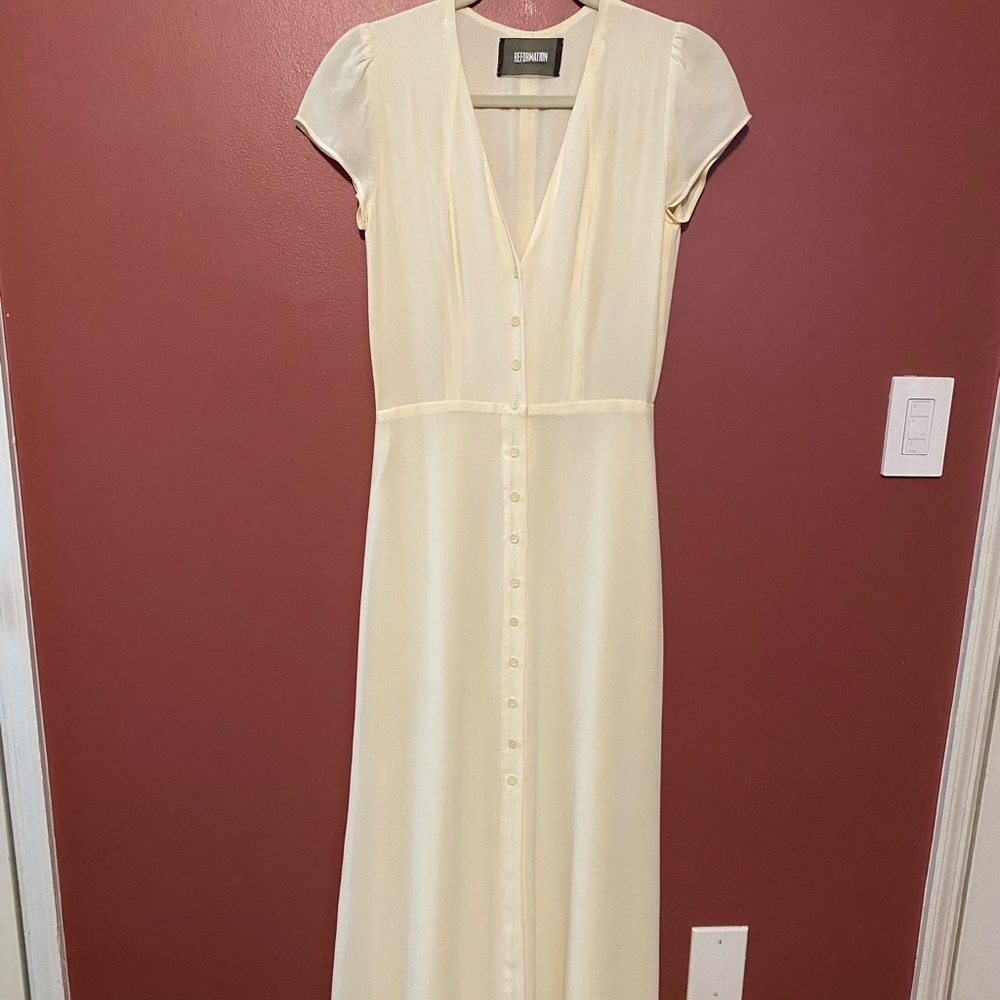 Reformation Nude Button Down Dress